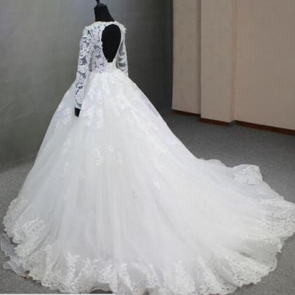 Style Chapel Train High Neck Wedding Dresses Lace..