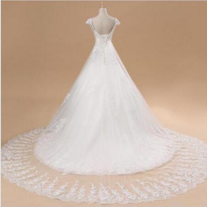 Romantic Lace Up A-line Wedding Dresses V-neck..