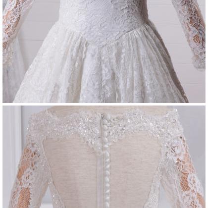 Sexy A-line Long Sleeves Lace Wedding Dress With..