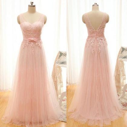 Pink Long Prom Dress,tulle Prom Dress, Backless..