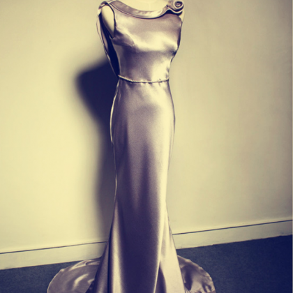 Sleeveless Satin Mermaid Long Prom Dress, Evening..
