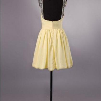 Yellow Homecoming Dresses Hollow Sleeveless A..