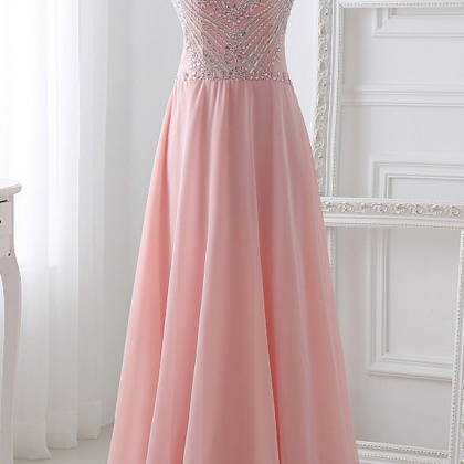 Handmade Long Chiffon Prom Dresses,pretty Pink..
