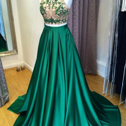 Two Pieces Prom Dresses,green Prom Dresses,beaded..