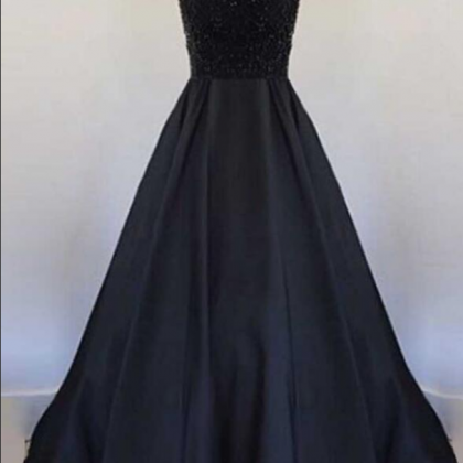 Elegant Black Prom Gown,long Stain Prom Dresses ,a..