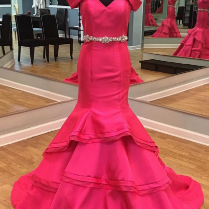 Prom Dresses ,pink Taffeta Mermaid Prom Dresses..