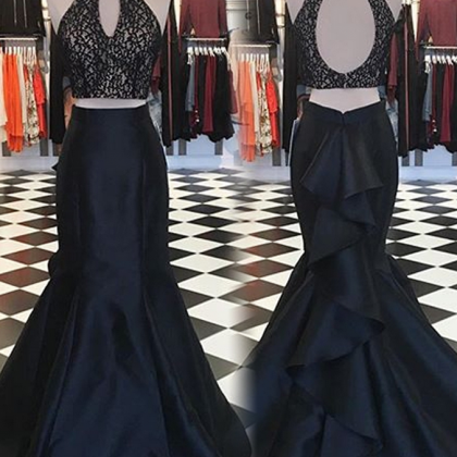Black Lace Two Piece Prom Dresses, Formal Dresses,..