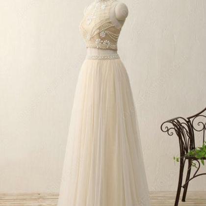 Two Piece Champagne Prom Dresses Wedding Party..