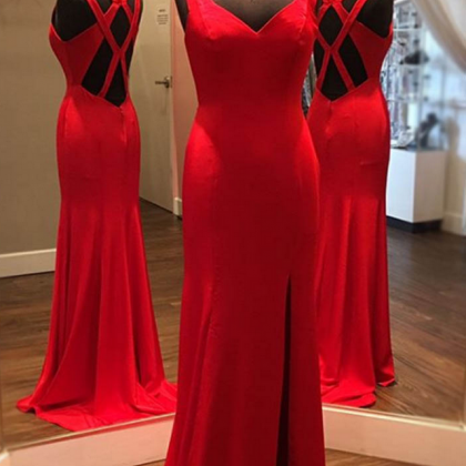 Simple Red Strappy Floor-length Prom Dress With..
