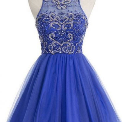 Sleeveless Blue Tulle Homecoming Dresses A Line..