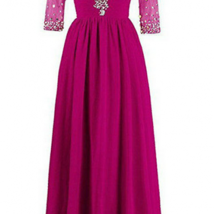 Long Evening Dress With 3/4 Sleeves V-neck..