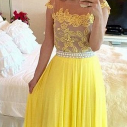 Yellow Prom Dress,lace Prom Dresses,long Prom..
