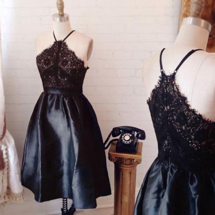 Lace Up, Black, A-line, Satin, High Neck, With..