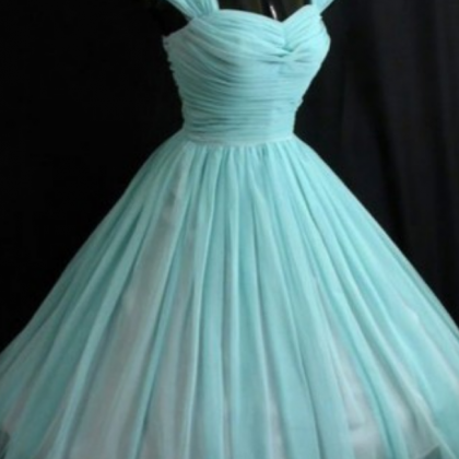 Vintage Turquoise Homecoming Dress,chiffon Capped..