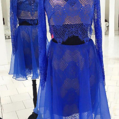 Homecoming Dresses Royal Blue Long Sleeves Organza..