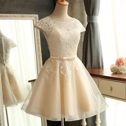 Homecoming Dresses Light Champagne Cap Sleeve..