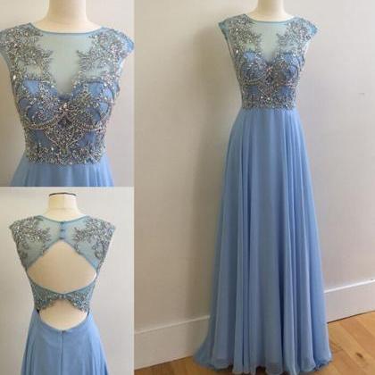 Blue Prom Dresses,chiffon Prom Dresses,beading..