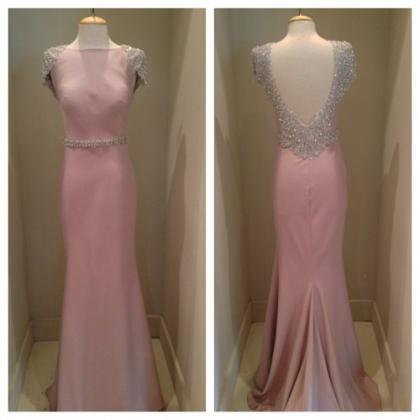 Pink Chiffon Prom Dresses Scoop Neck Beaded Women..
