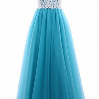 Blue High Neckline Lace Applique Party Dresses,..