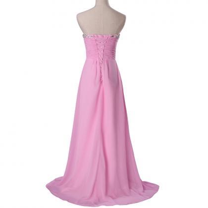 Pink Bridesmaid Dresses Beading Sweethear Robe..