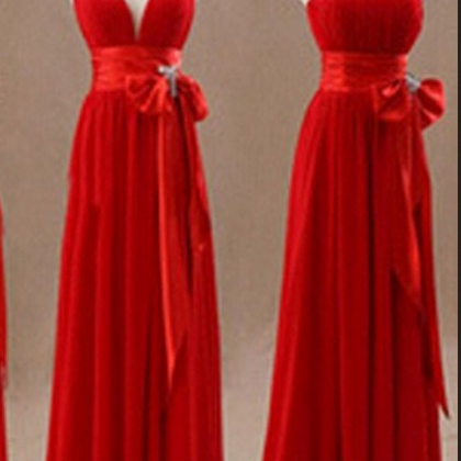 Mismatched Junior Chiffon Red Long A Line Formal..