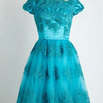 Capped Sleeves Turquoise Homecoming Dresses..