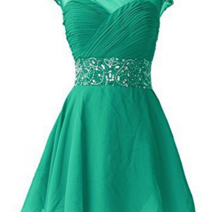 Capped Sleeves Green Homecoming Dresses..