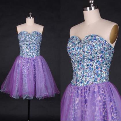 Purple Homecoming Dresses Sheer Back Sleeveless..