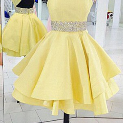 Sexy Criss Cross Back Yellow Prom Dress Short..