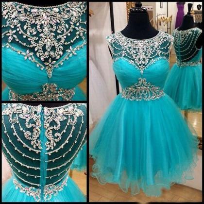 A-line Illusion Neck Tulle With Beaded Homecoming..