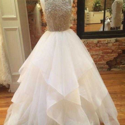 Unique White Backles Beaded Ball Gowns Prom..