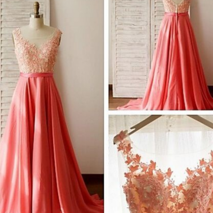Backless A-line Prom Dress,coral Prom Dresses