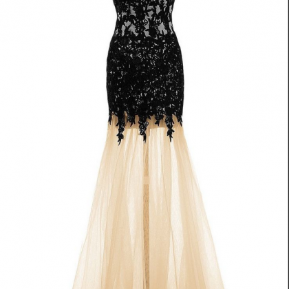 Spaghetti Straps Apploiquie Prom Dress,black Prom..