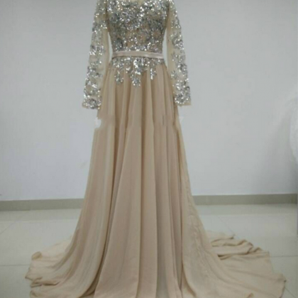 Open Back Long Sleeve A-line Prom Dresses,evening..
