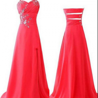 Red Beading Sequins Halter Satin Prom Dresses Prom..