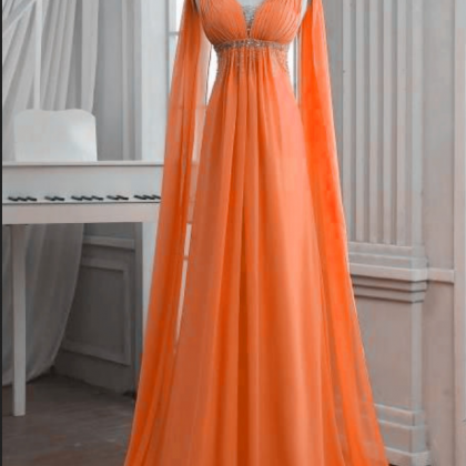 Elegant Orange Chiffon Long Prom Gowns, Prom..