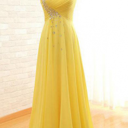 Long A-line One Shoulder Beading Chiffon Prom..
