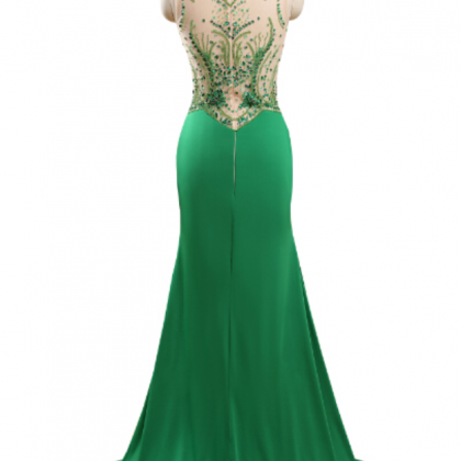 Green Prom Dresses,beaded Evening Dress,backless..