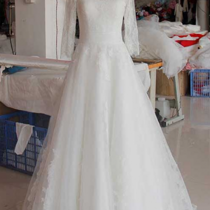 Long Sleeve Lace Wedding Dresses, White Illusion..