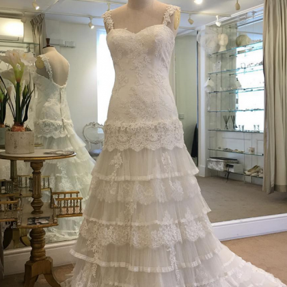 Spaghetti Strap Lace A-line Wedding Dress With..