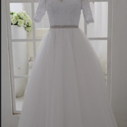 High Neck Half Short Sleeves Lace Wedding Gown,a..