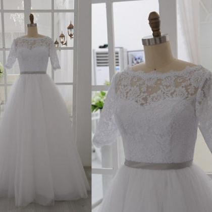 High Neck Half Short Sleeves Lace Wedding Gown,a..