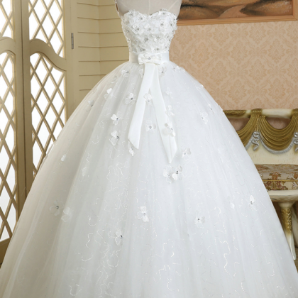 Pure White Beaded Flowers Wedding Dress, Exquisite..