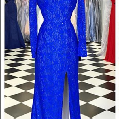 Royal Blue Prom Dresses,lace Evening Dress,sexy..