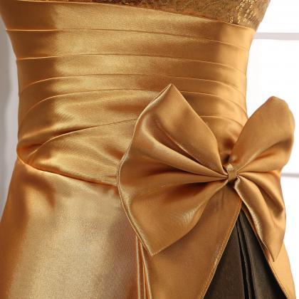 Luxury Gold Long Formal Evening Dress,long Satin..