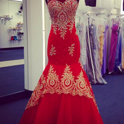 Red Evening Dress, Mermaid Evening Dress, Luxury..