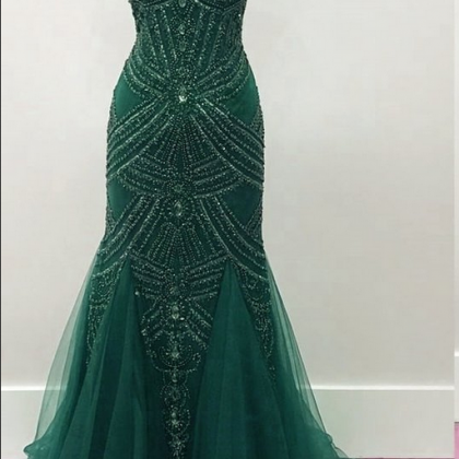 Fully Beaded Mermaid Prom Dresses Pageant Evening..