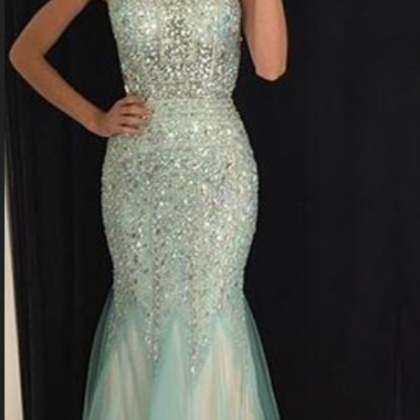 Mermaid Scoop Backless Crystals Prom Evening Gowns..