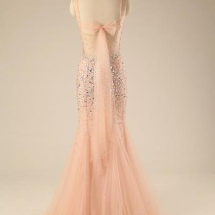 Light Pink Tulle Beading Prom Dresses,sequins..