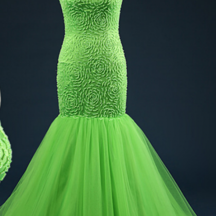 Bright Green Elegant Mermaid Prom Dresses Jewel..